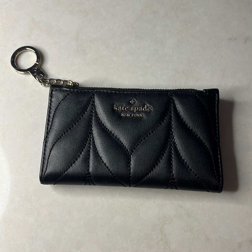 Kate Spade Black Padded Leather Zip Card Holder